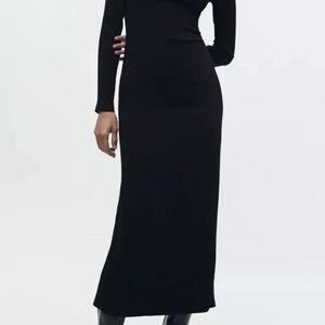 ZARA Elegant Long Sleeve Maxi DRESS WITH CUT-OUT DETAIL BLACK